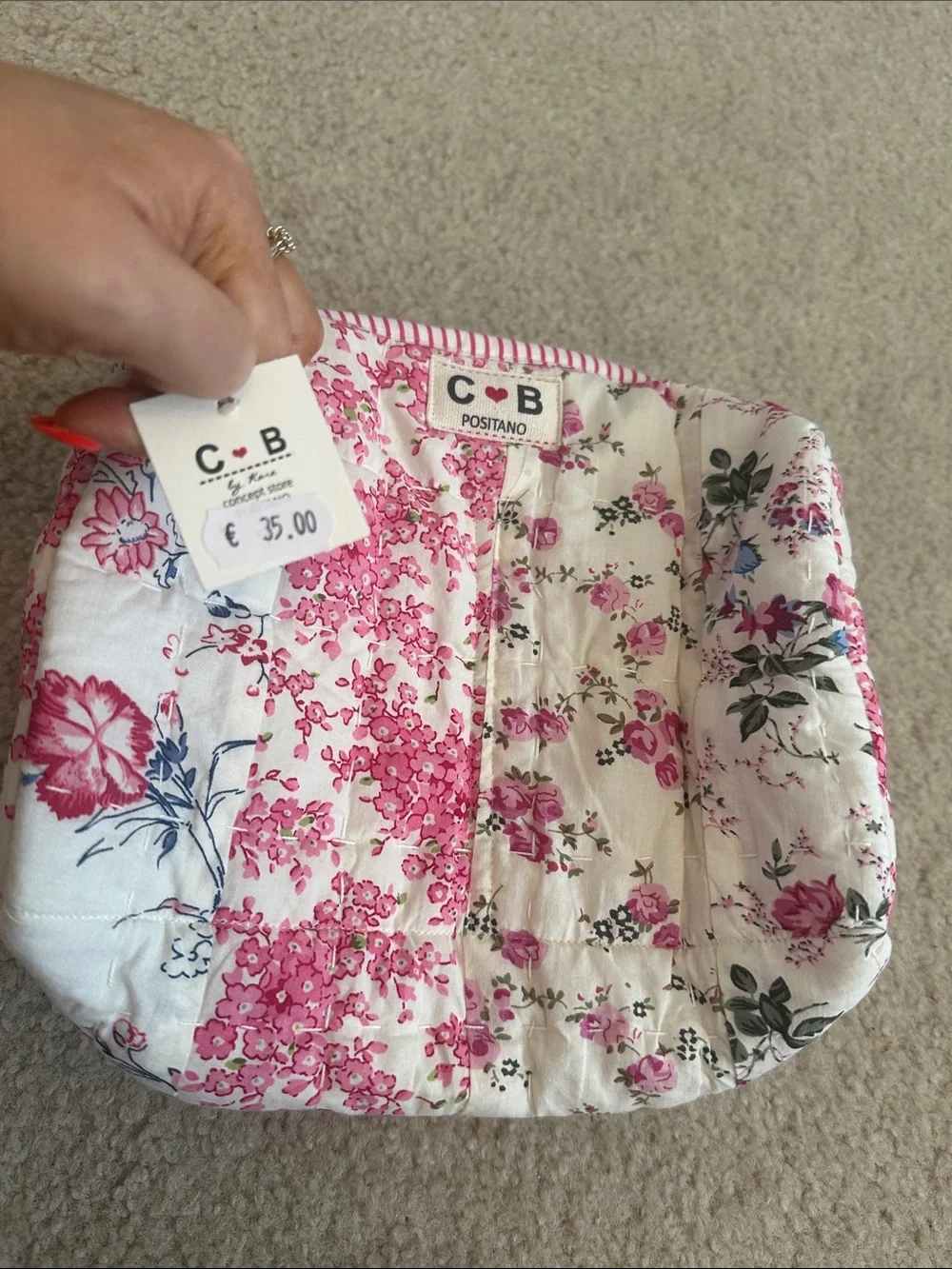 C·B Positano Pink Floral Quilted Travel Cosmetic Bag